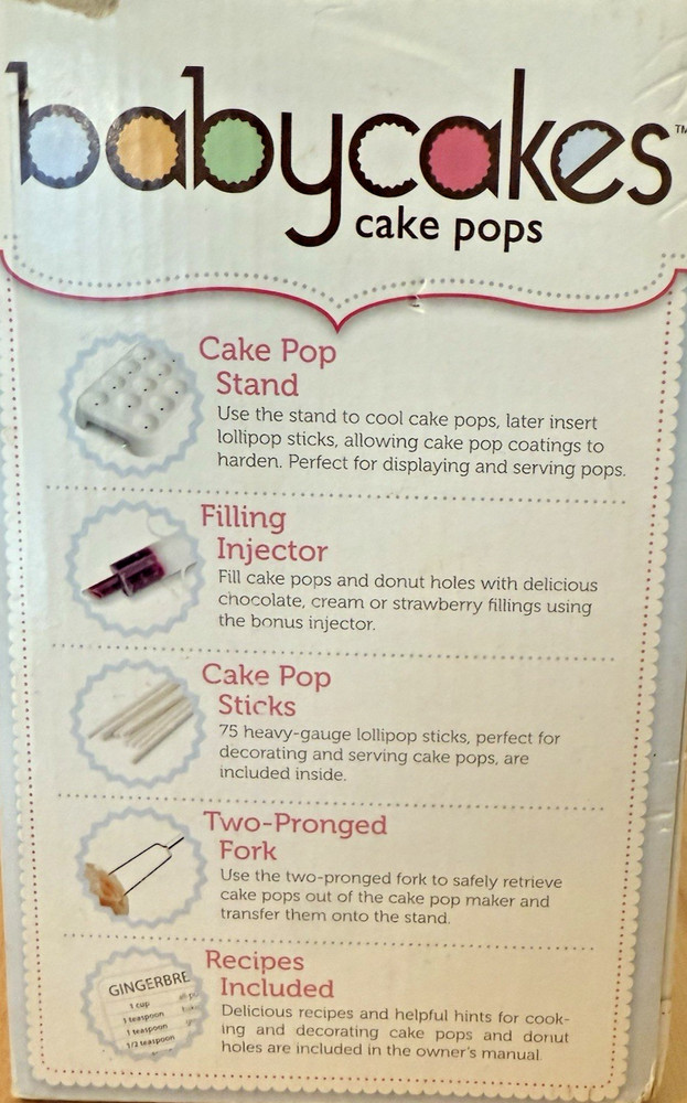 Babycakes Nonstick Cake Pop Maker Purple With Stand Sticks Fork Injector