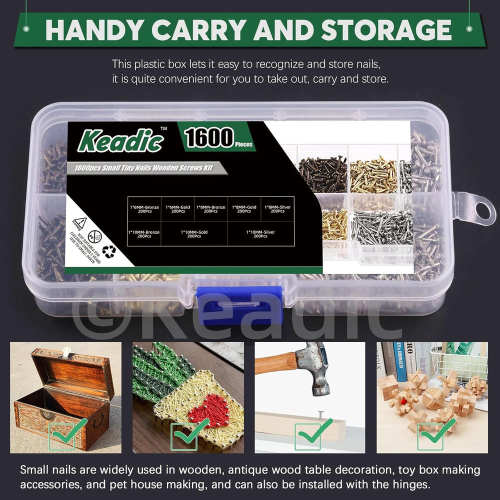 1600Pcs Mini Nails for Wood Crafts, 6Mm-10Mm Decorative Tiny Nails