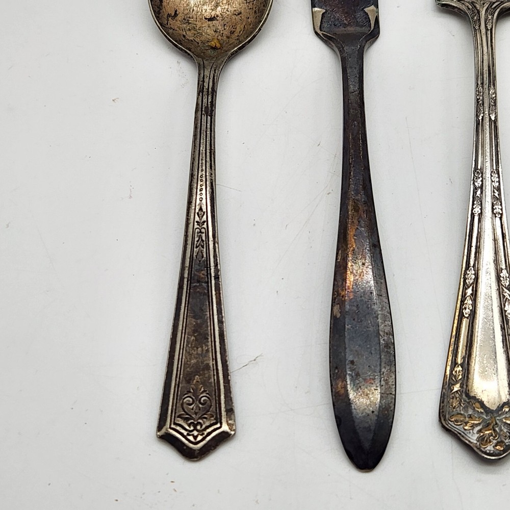 Antique Silverplate Lot Serving & Dinner Fork/Cheese Knife/Teaspoon TARNISHED