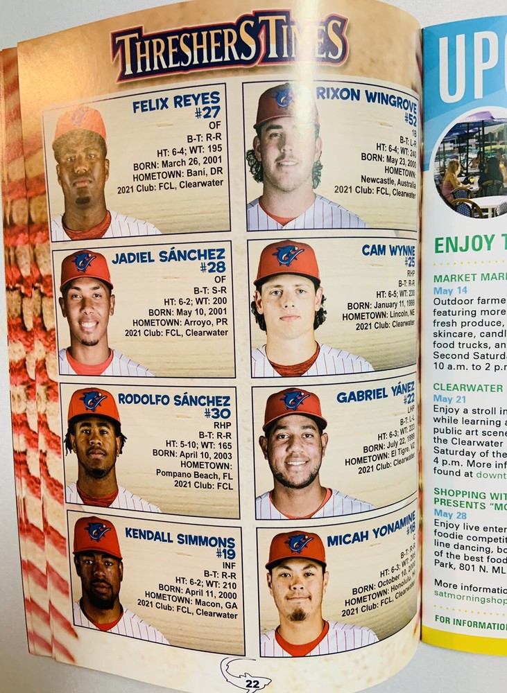Andrew Painter May 2022 Clearwater Threshers Phillies Minor League MiLB Program