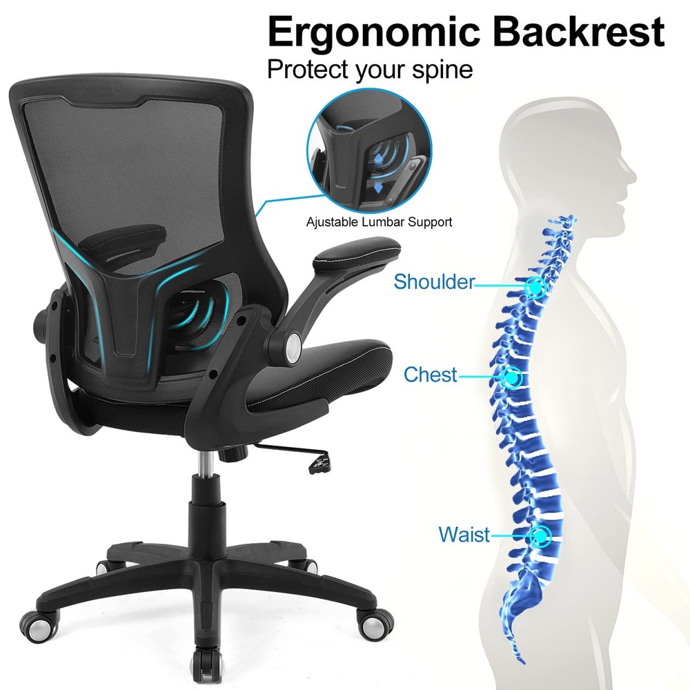 X XISHE Ergonomic Adjustable Height Home Desk, Swivel Mesh Midback Computer