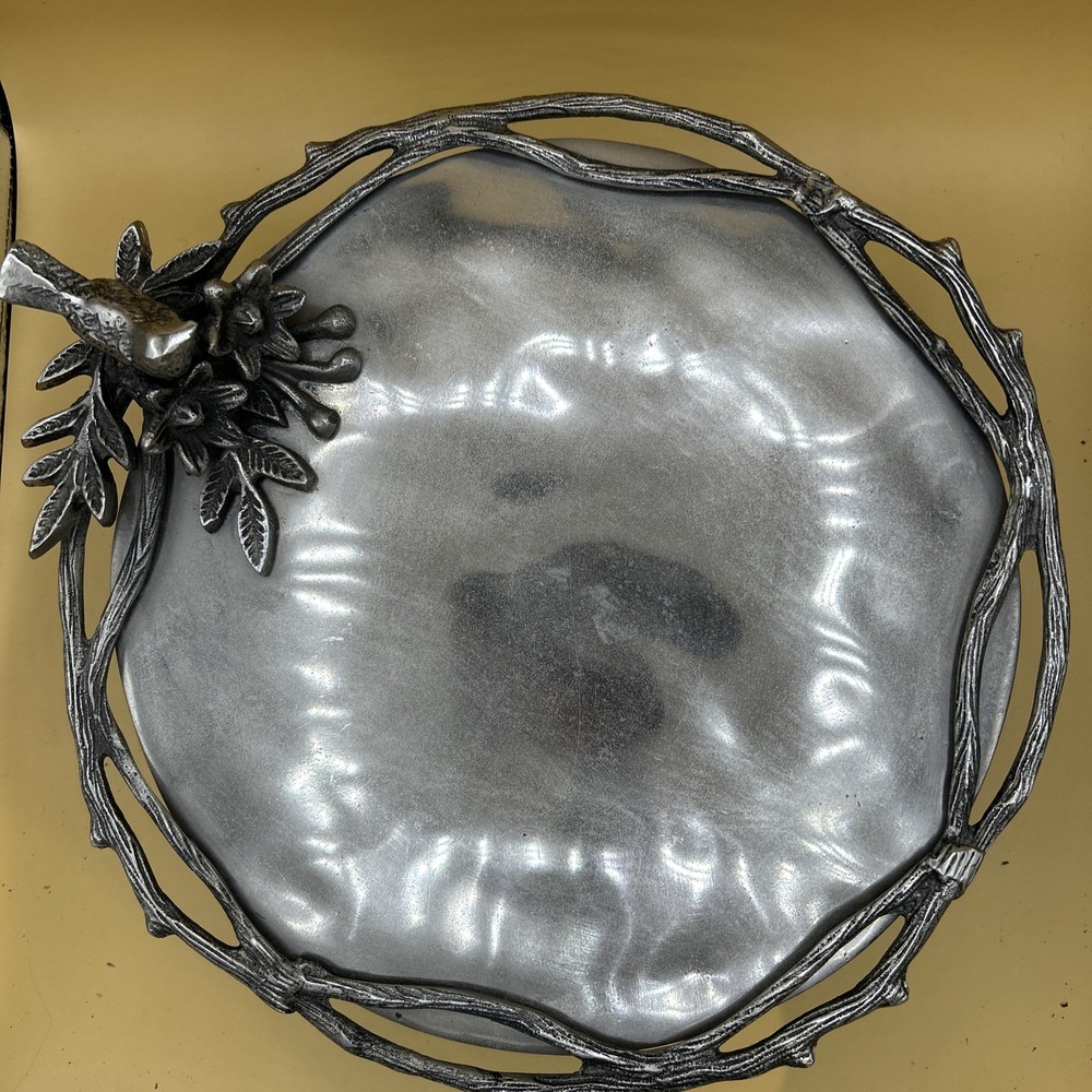 7 X 13” Metal Footed Bird In Tree Platter