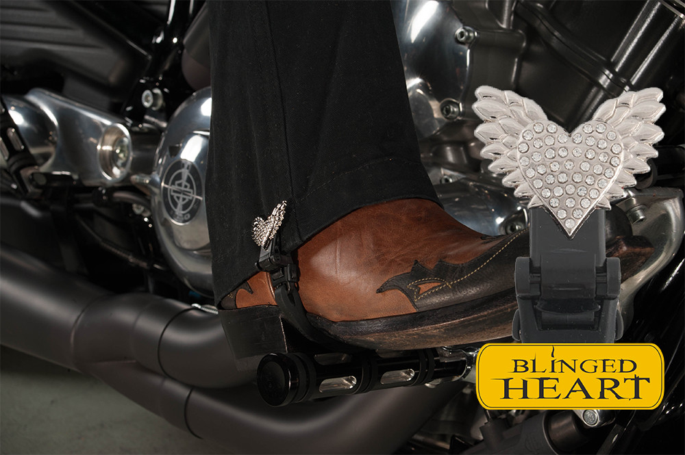 4" Blinged Heart Biker Boot Straps
