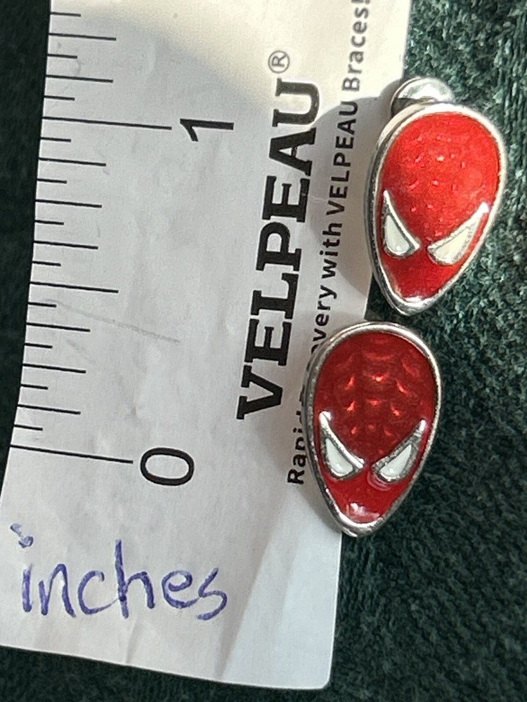 Vintage Marvel Comics Spider Man Red Enamel Face Stud Earrings 1/2”