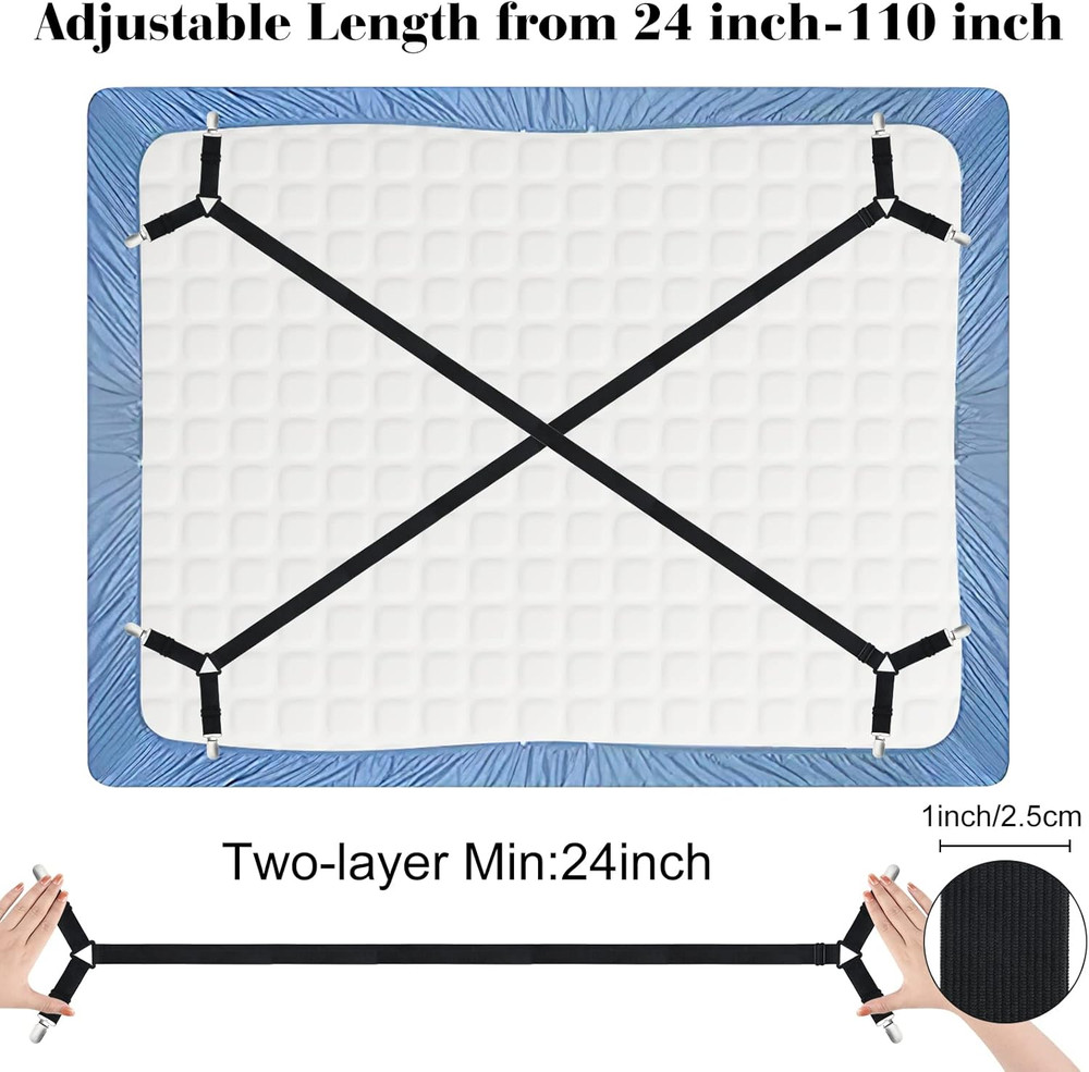 Bed Sheet Fasteners Straps - 4 Pack Adjustable Bed Sheet Holder Strap for Beddin