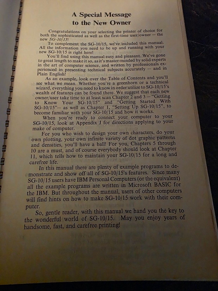 Vintage Star Micronics SG-10/15 Dot Matrix Printer Users Manual Book 1984
