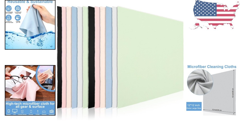 12 Pack Oversized Microfiber Cleaning Cloths - 12x12 Inch for Delicate Surfaces