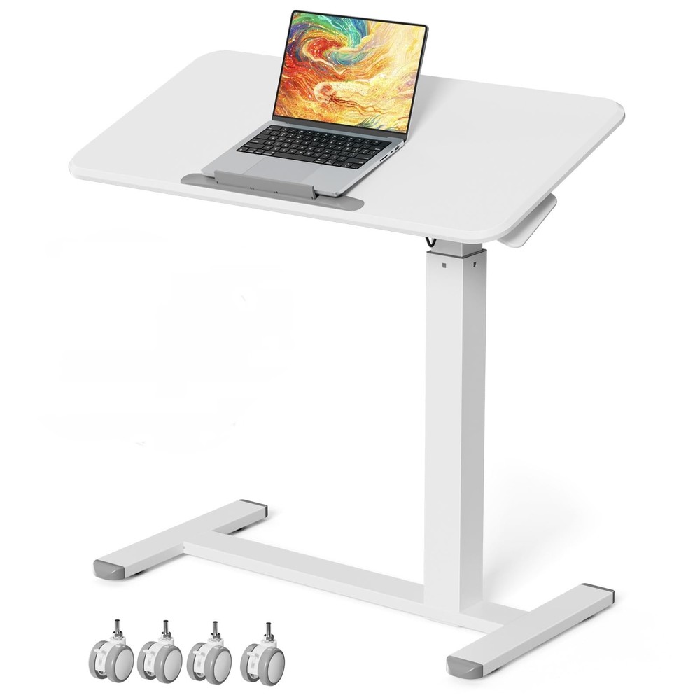 Mobile Standing Desk, Height Adjustable Left/Right Overbed Bedside Table, 90°...