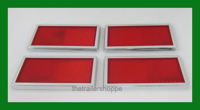 Red Stick-on Reflectors with Chrome Bezel Truck RV 3-1/2" Rectangular -Set of 4