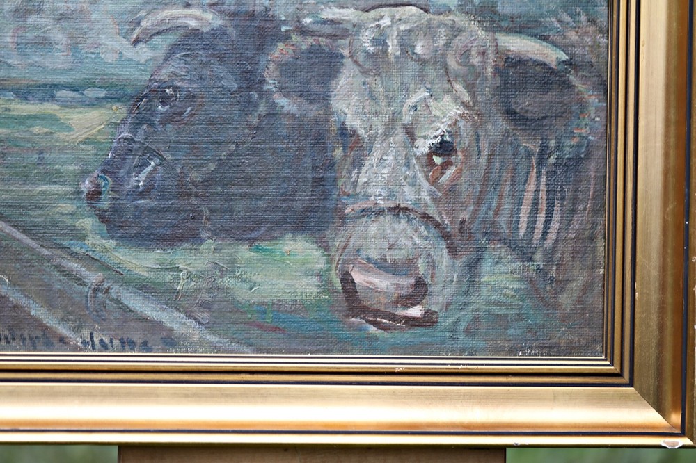 Anders Hune – Cows In The Meadow – Oil On Canvas – Signed, With Frame