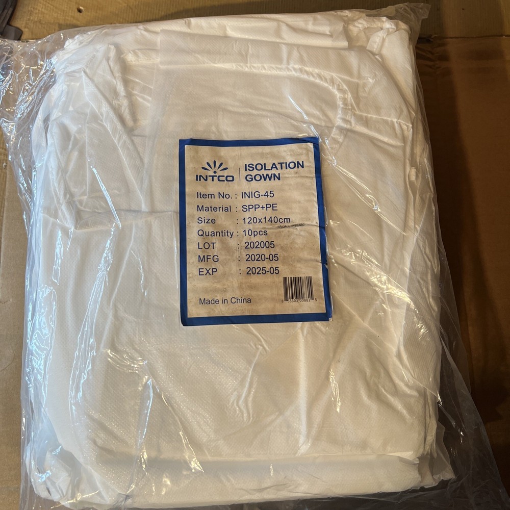 INTCO Disposable Protective  Isolation Gowns - White - INIG-45 (10-Pack)