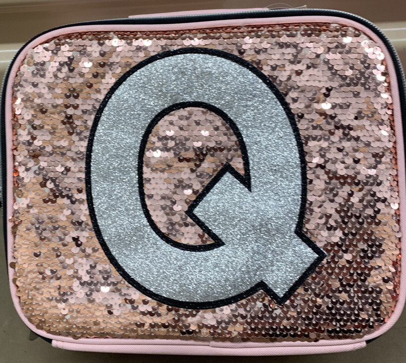 JUSTICE LUNCHBOX INITIAL “Q” SHIMMERING ROSE GOLD SEQUINS
