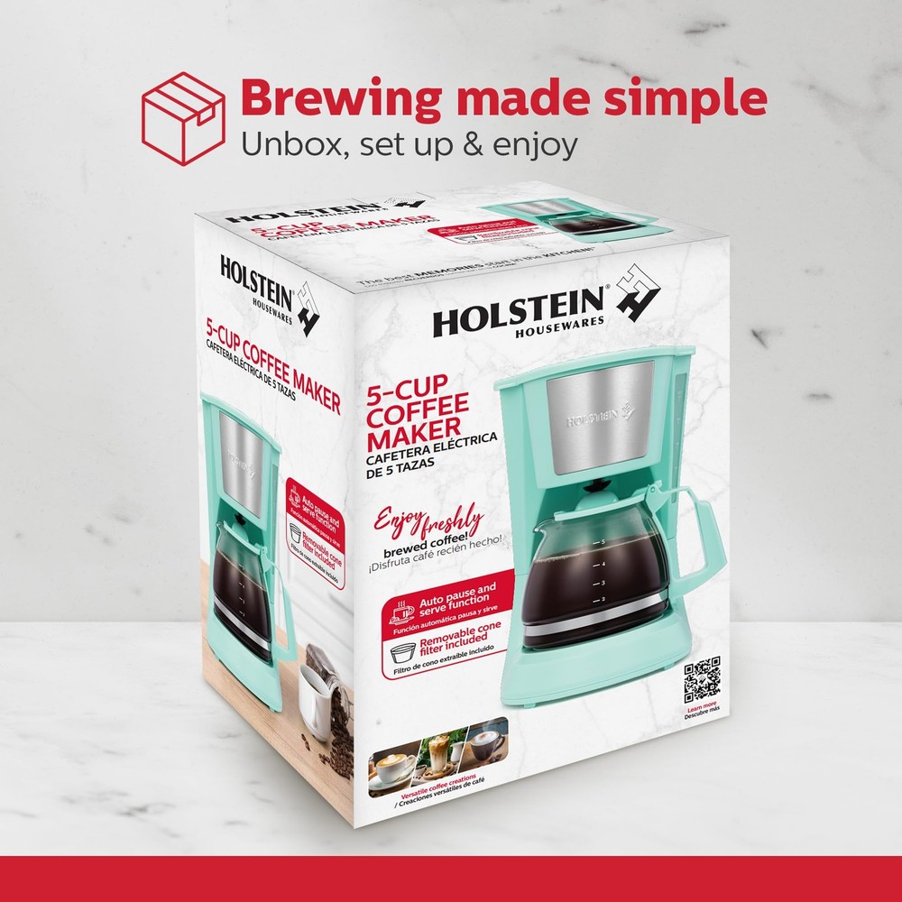 5 Cup Drip Coffee Maker-Convenient and User Friendly with Permanent Filter,