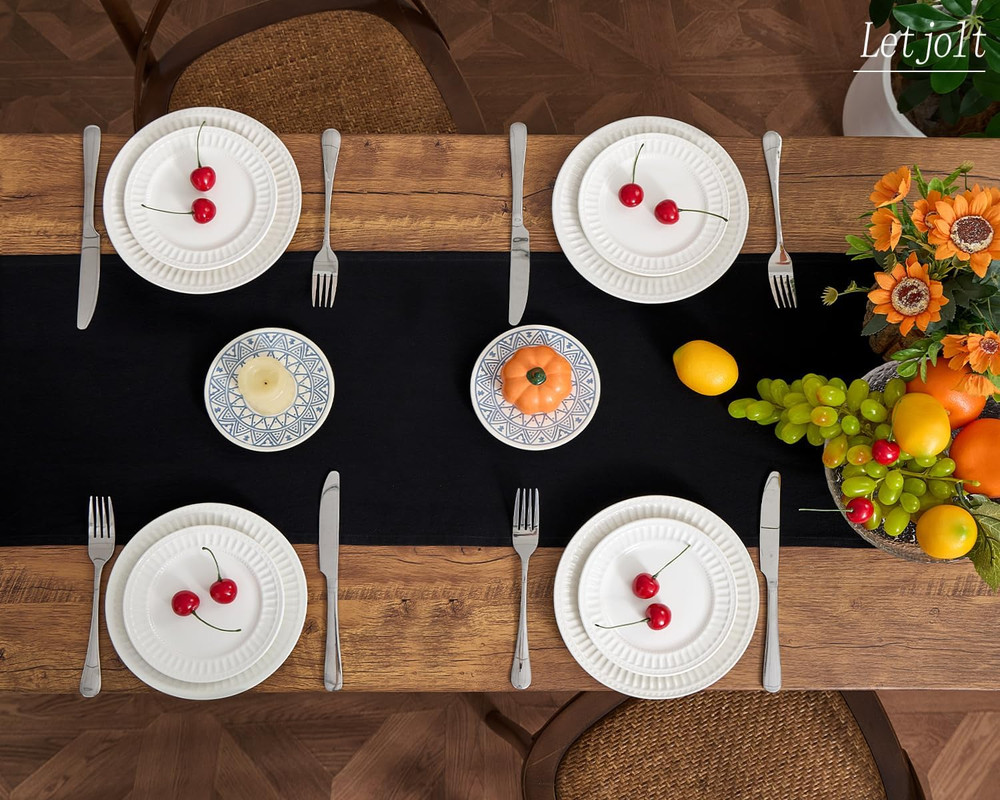 Letjolt Black Table Runner 72 Inches Rustic Farmhouse Table Runner Cotton Runner