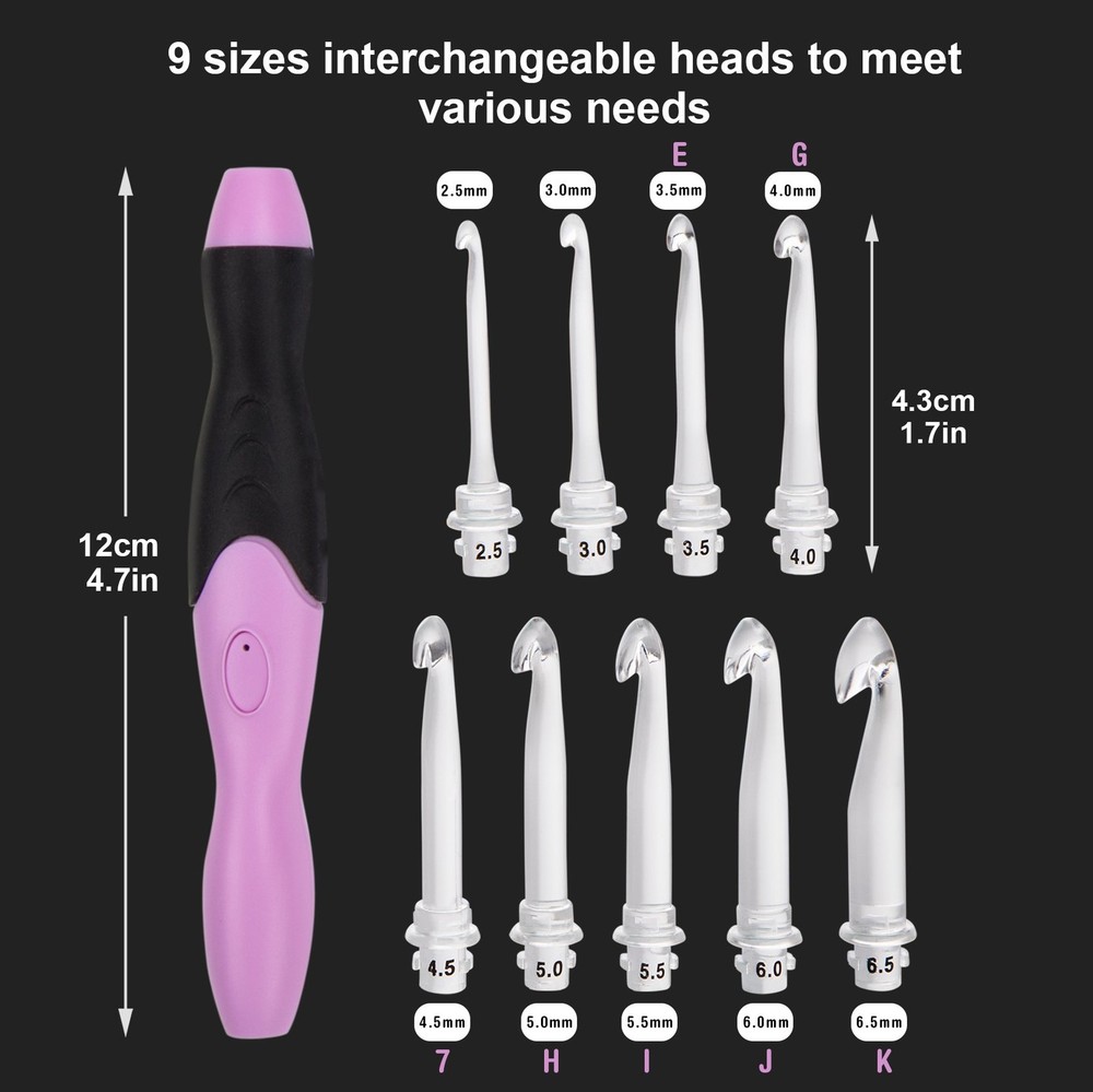 Crochet Hooks Lights Set with Case, Ergonomic Rechargeable Lighted Hooks,9 In...