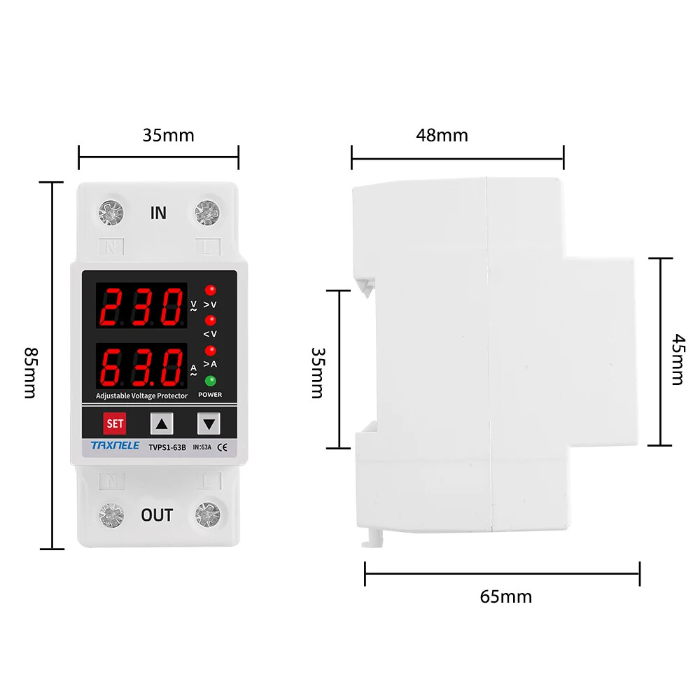 220V 63A Adjustable Voltage Relay Over Under Voltage Protector Wattmeter Meter