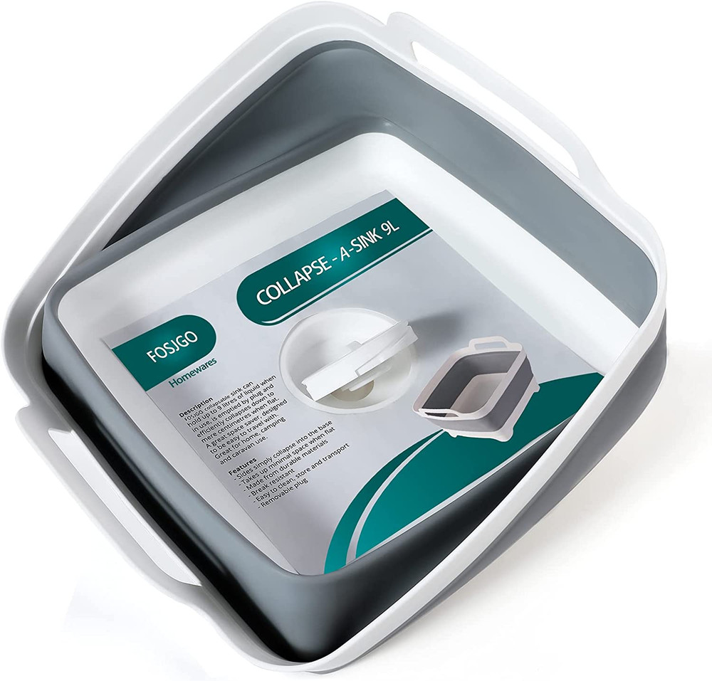 2.4 Gal(9L) Collapsible Dish Basin with Drain Plug,Space Saving Multiuse Foldabl