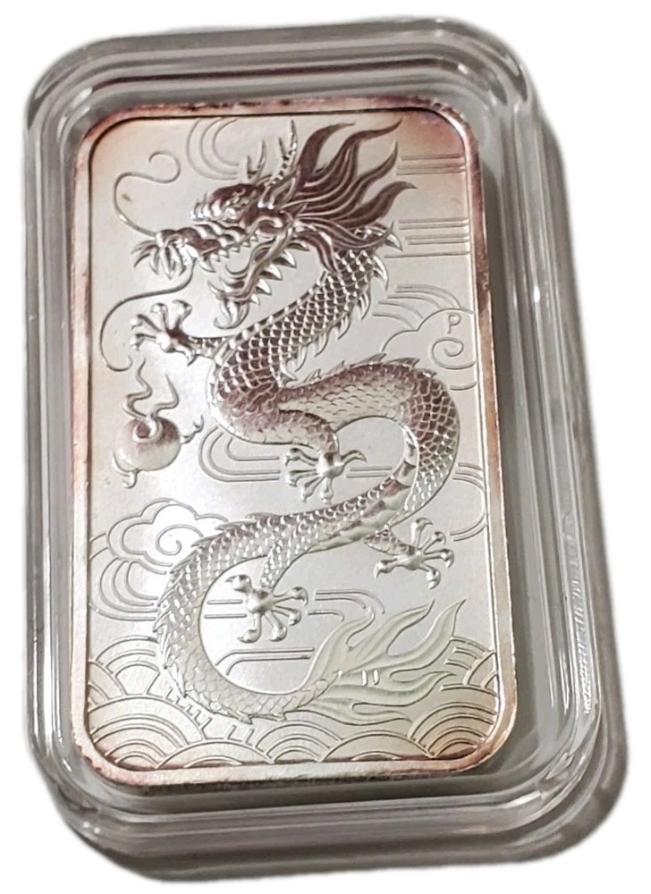 2018 1 Oz Silver $1 Australia DRAGON Rectangular BU Coin WITH Natural Tone.