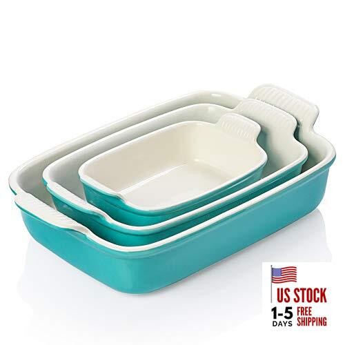 Porcelain Bakeware Set for Cooking, Ceramic Rectangular baking dish Turquoise