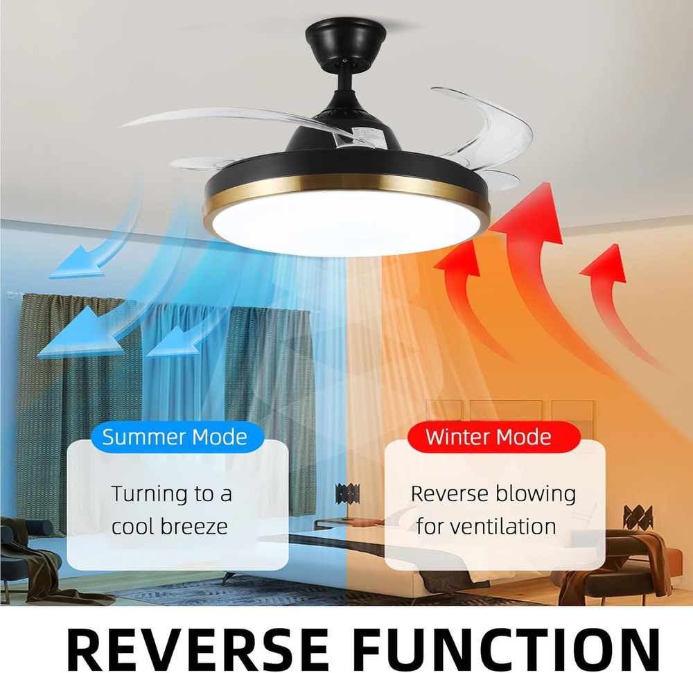 42” Retractable Ceiling Fan with Lights, Bluetooth, Alexa & Google Control