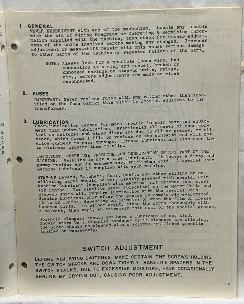 ORIGINAL-WILLIAMS-ZODIAC-INSTRUCTION MANUAL