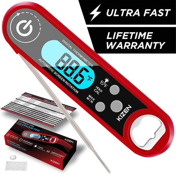 Instant Read Digital Meat Thermometer - Foldable & Waterproof