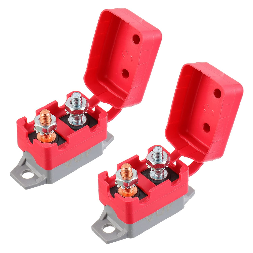 2-Pack 40A 12V–24V Automatic Reset Circuit Breaker with Cover & Stud Bolt