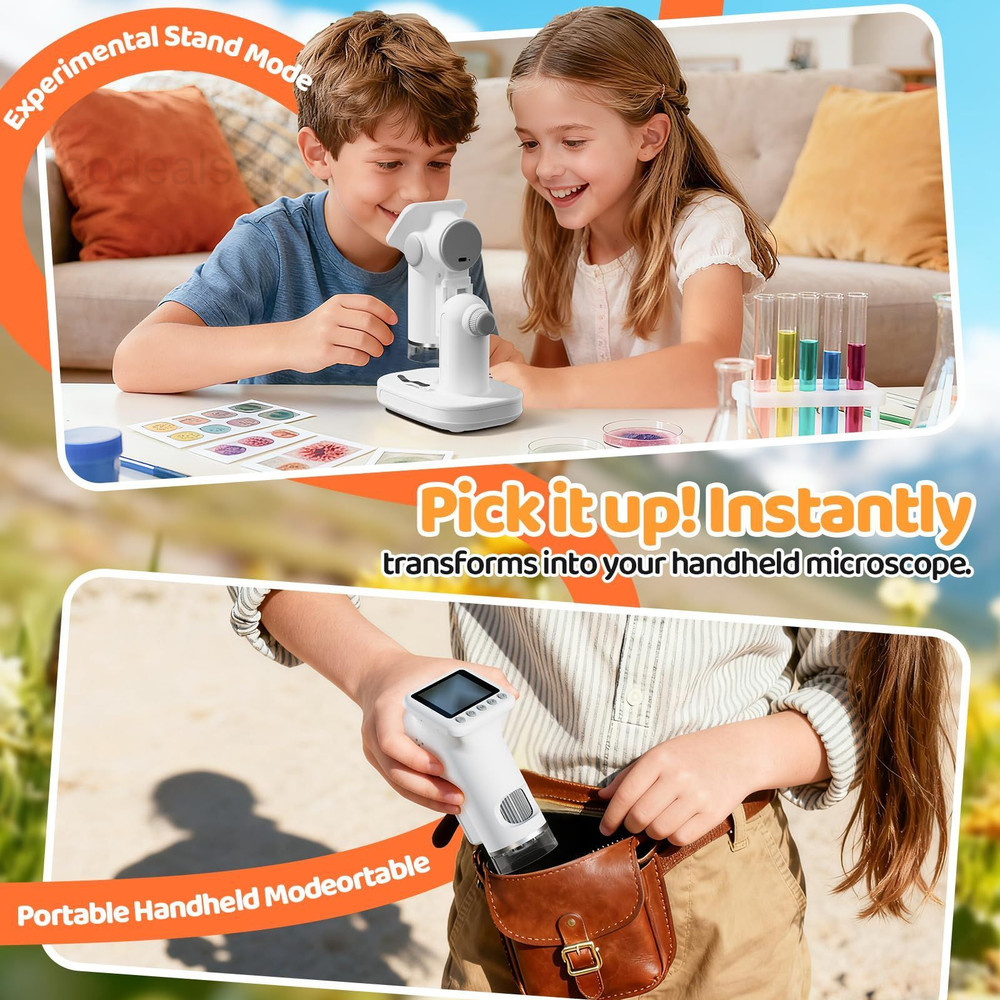 1600X Microscope for Kids, 4K 2.0" Screen Kids Microscopes White