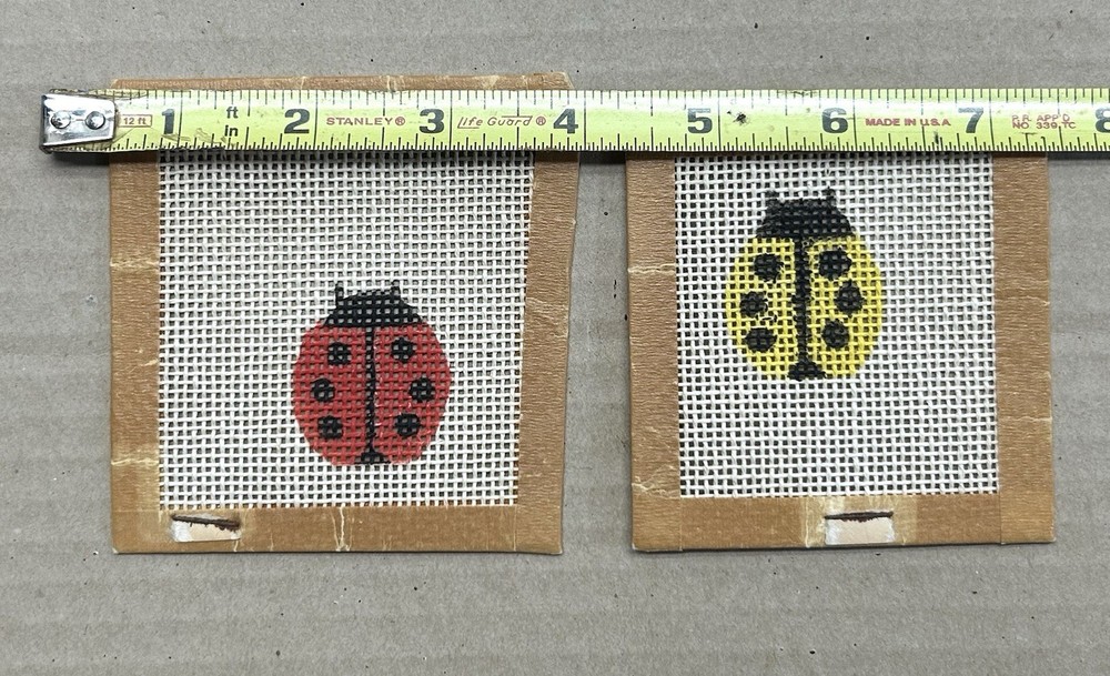 Ladybug Action X2 Red Yellow Needlepoint Canvas Colorful Pattern Hand Painted