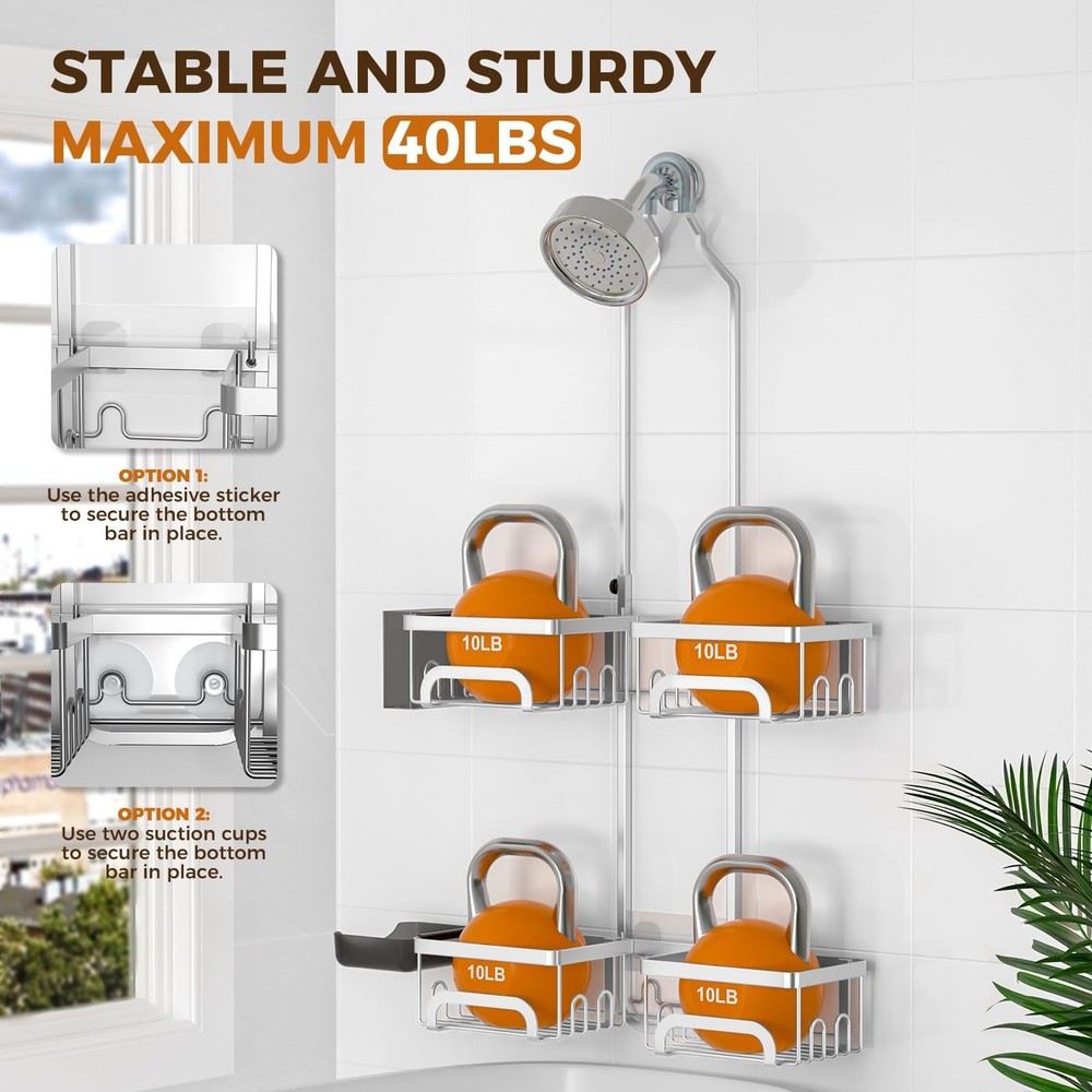 REINHARDT Adjustable Shower Caddy Hanging Split Shower Caddy for Handheld Sho...