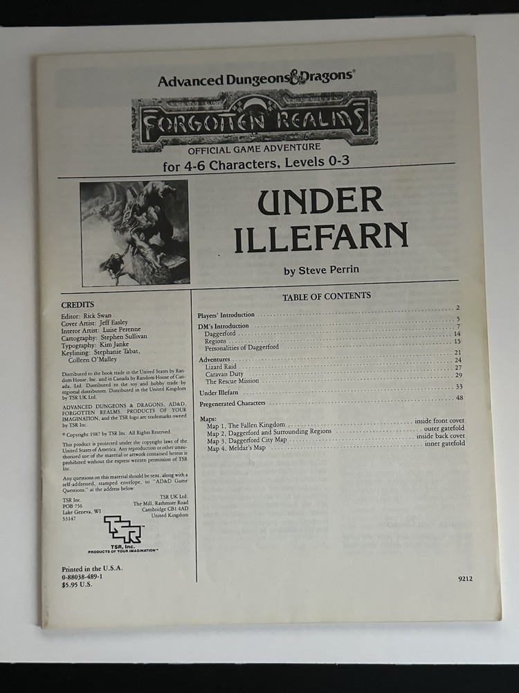 Advanced Dungeons and Dragons Under Illefarn 1987 Original Module N5 9212