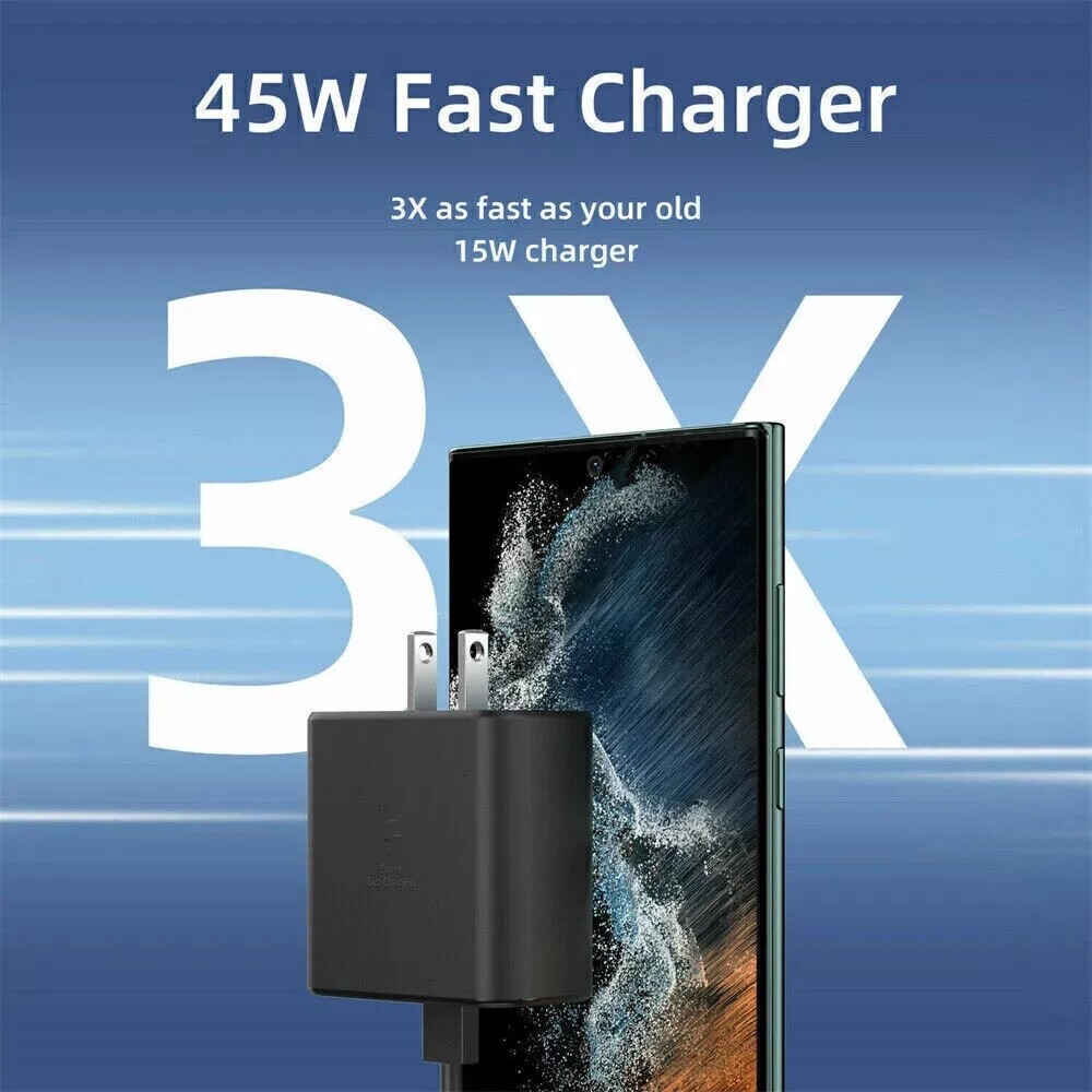 Universal 45W Fast USB Type C Wall Charger 2M 6FT Type C Cable For Samsung Black