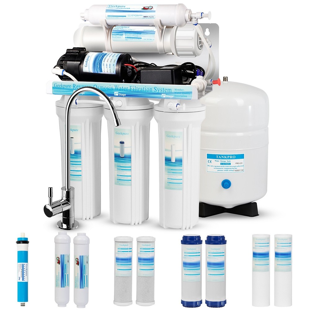 Geekpure 5 Stage Reverse Osmosis Water Filter System with Booster Pump 75 GPD
