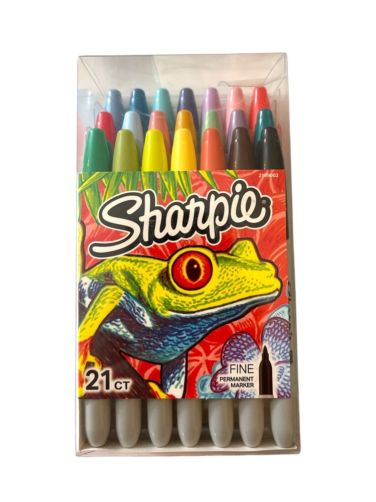 Sharpie Permanent Markers, Fine Point Variety Pack, Clear Display Case, 21 Count