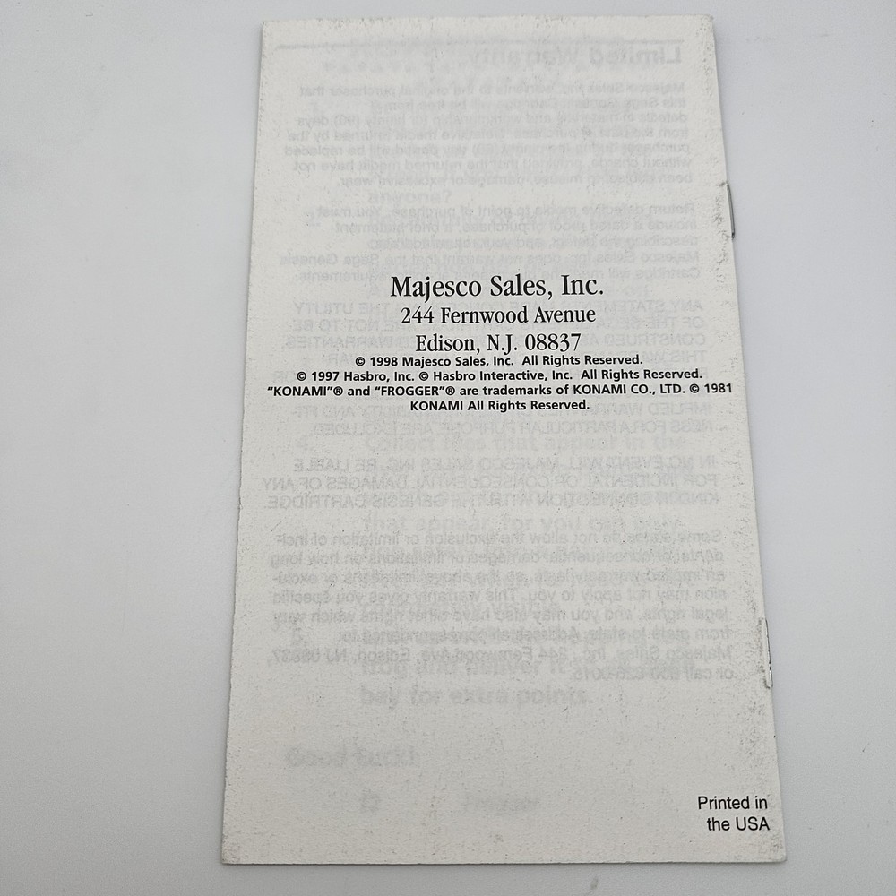 Frogger Sega Genesis Instruction Manual Booklet ONLY Original Authentic