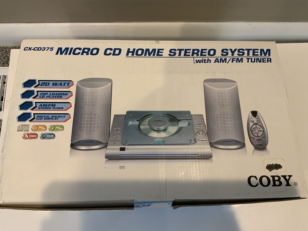 Coby Micro CD Home Stereo System CX-CD375 With Speakers, Remote, AM/FM Tuner