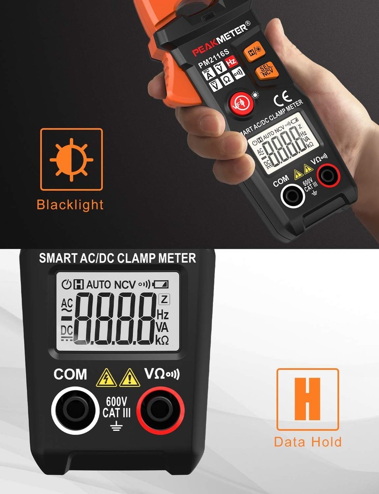 Full-Automatic Clamp Meter, TRMS 6000 Counts Multimeter with AC/DC Voltage & ...