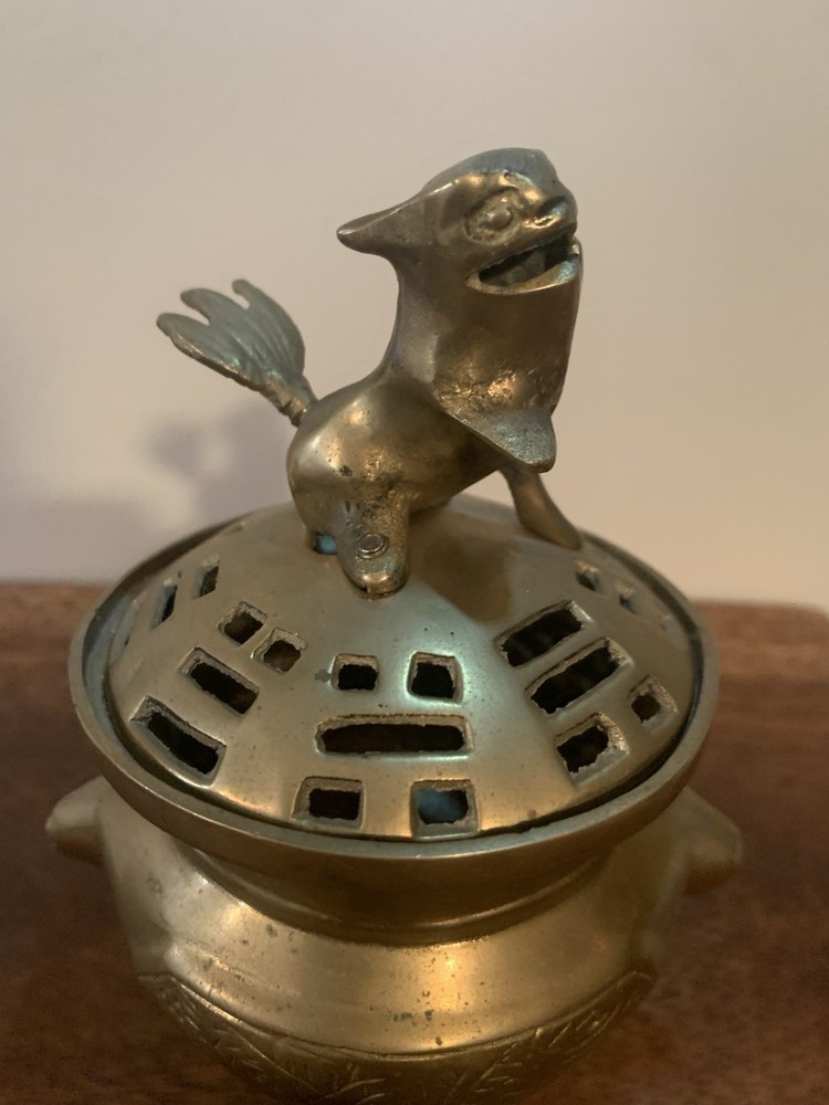 Brass Foo Dog Incense Burner Vintage 7”