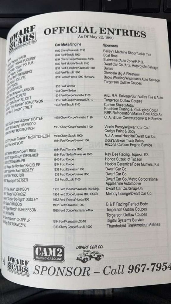 KEITH HALLS MANZINITA SPEEDWAY RACE PROGRAM 1990