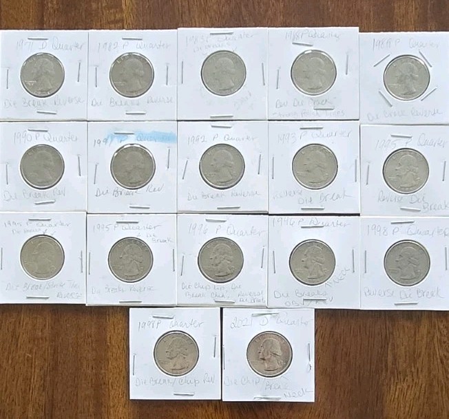 17pc Lot Washington Quarter Die Breaks / Cracks Errors  OBV /REV