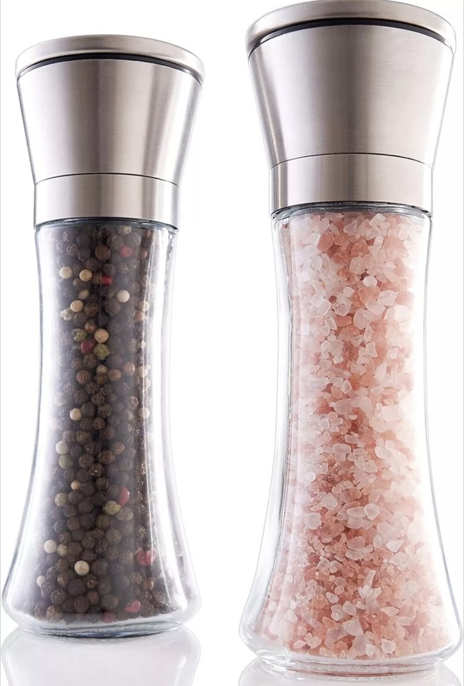 2pc PREMIUM SALT & PEPPER Grinders, CERAMIC & Stainless Steel , Adjustable, NEW