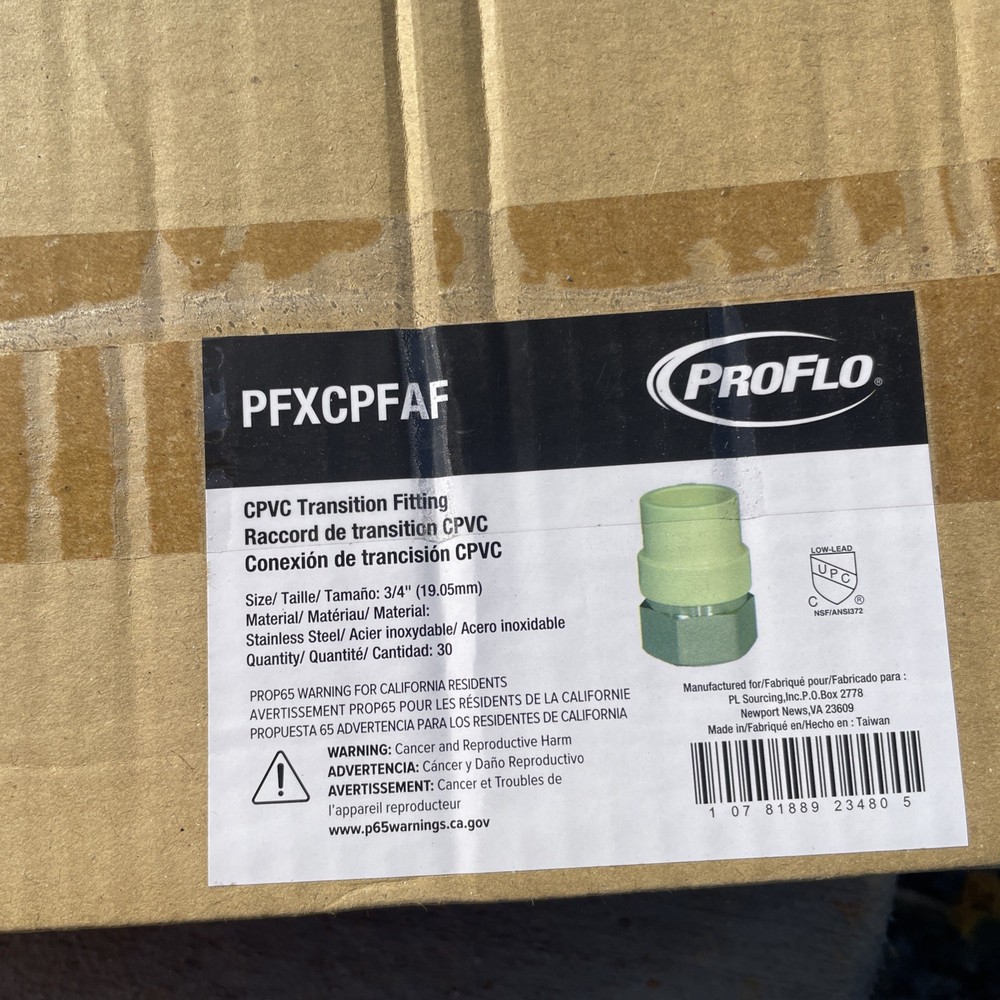 30 CPVC Transition Fitting 3/4 Inch