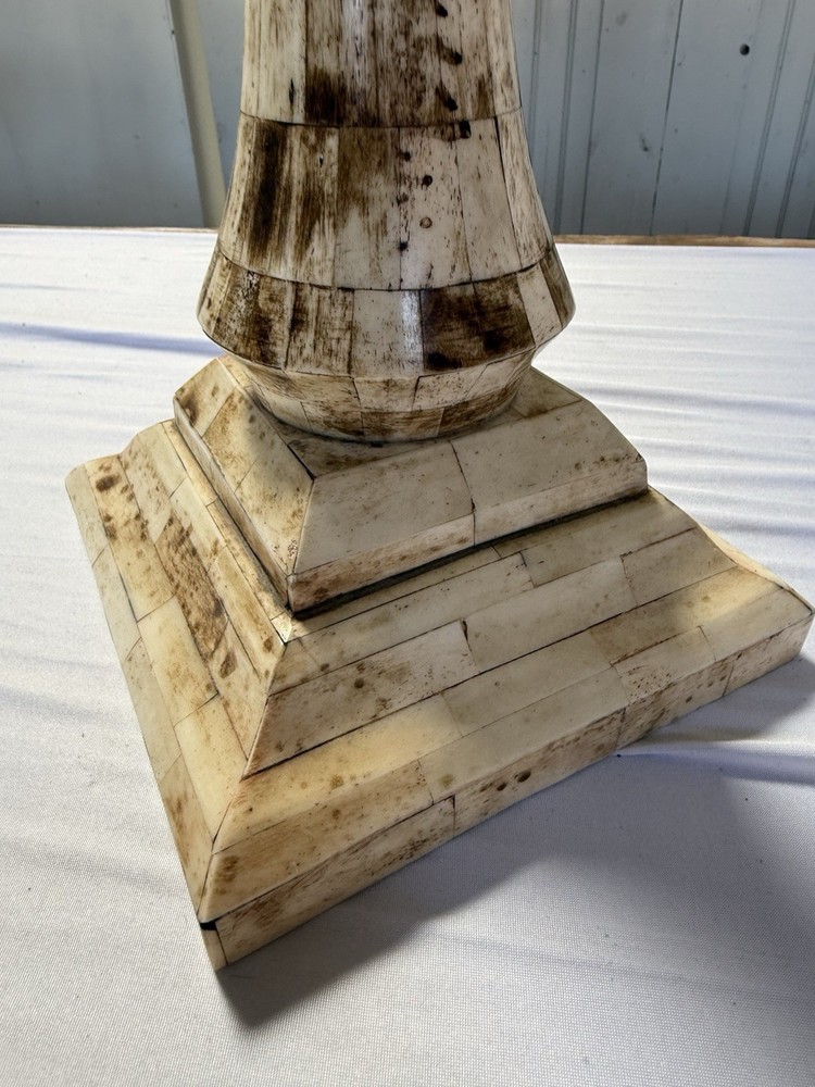 Vintage Bone Inlay Candlestick 15” Tall