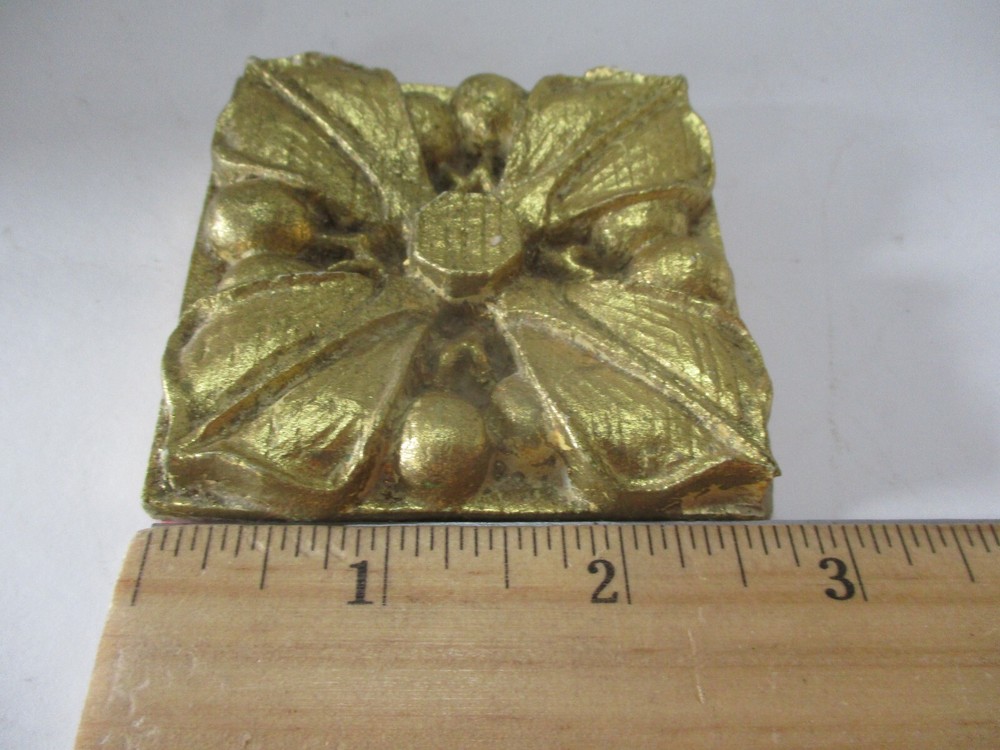 Small Gilt Gold Tile Raised Flower Design