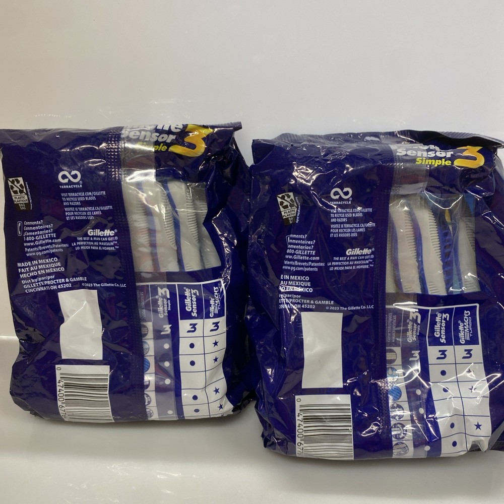 2X Gillette Sensor 3 Fixed Blade Disposable Razors - 12 Razors