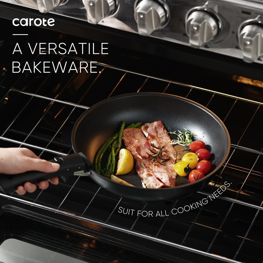 17-Piece Nonstick Cookware Set, Detachable Handle, Induction & Oven Safe, Black
