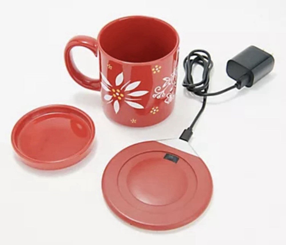 TEMPTATIONS Temp-tations 14 oz. Ceramic Mug with Warming Base - RED