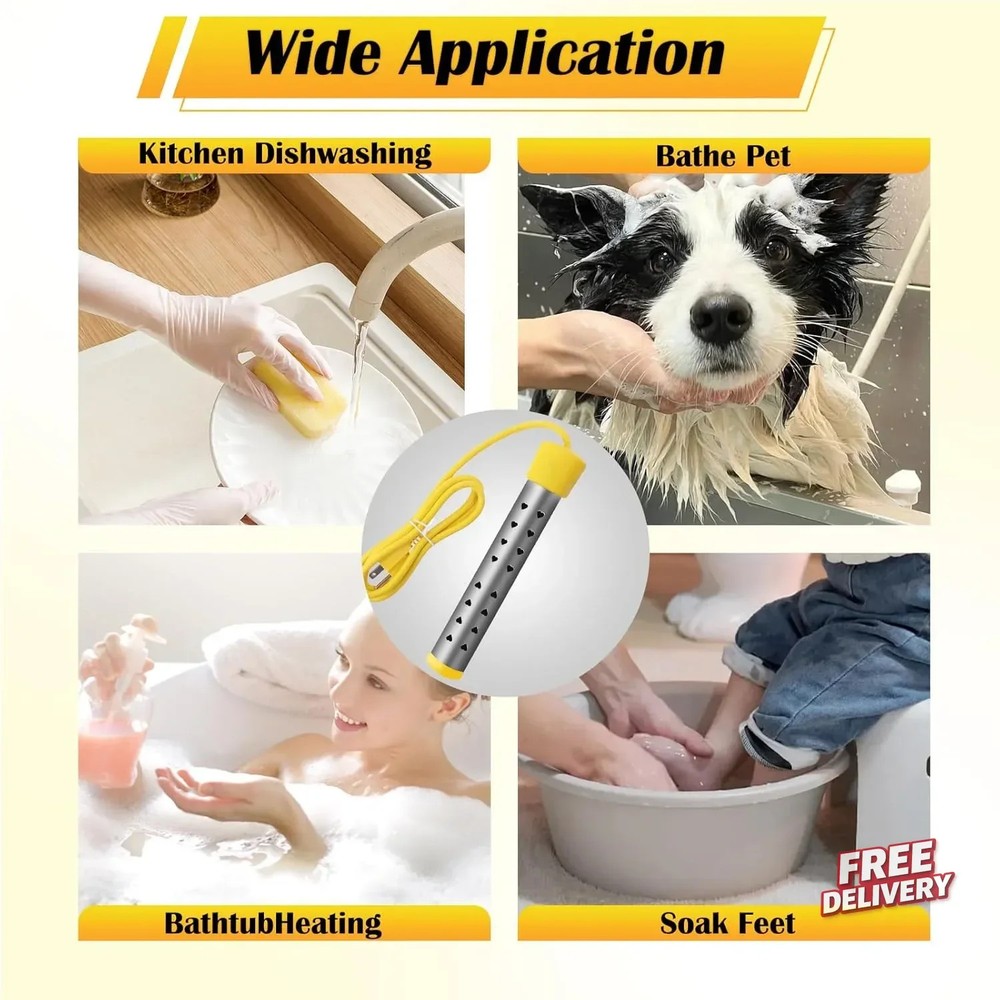 Immersion Water Heater Electric, Portable Bucket Heater with 304 Stainless Steel