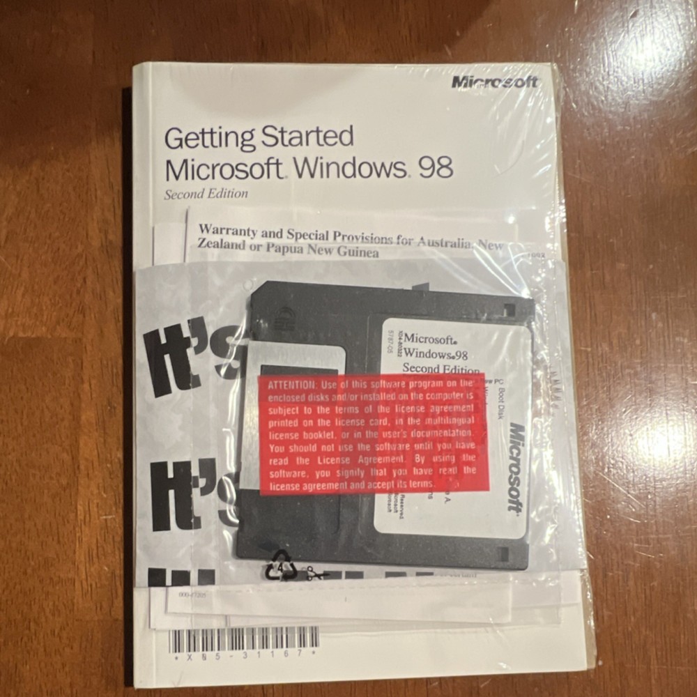 Vintage Microsoft Windows 98 Second Edition CD Floppy Disk ProdKey Sealed