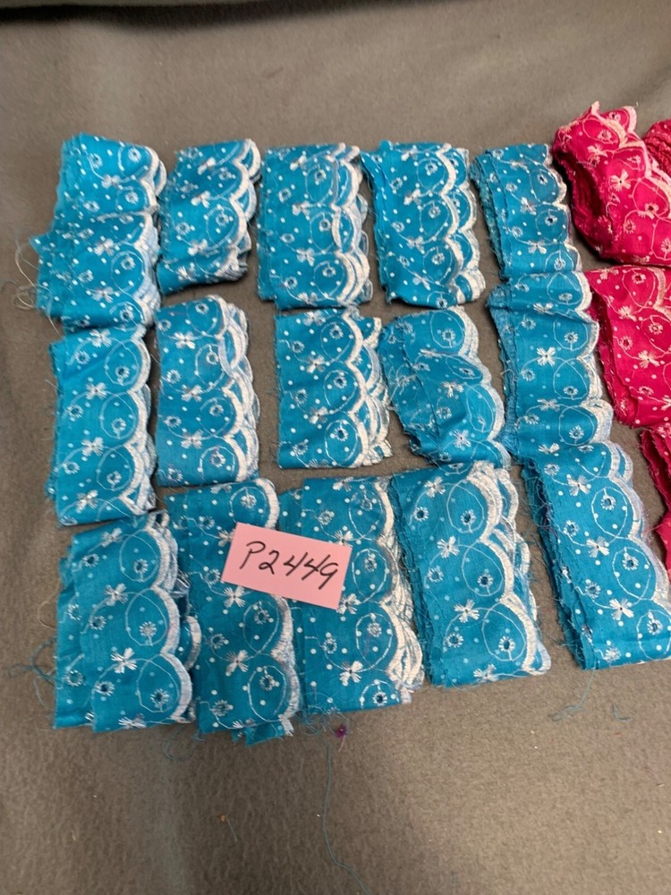 Blue & Pink Floral Eyelet Lace Trim Fabric Bundle